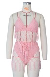 Summer pink Beachwear with mesh tassel covered up 2 piece set