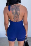 Summer blue Knit Sexy Deep-V Fitted Rompers