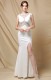 Elegant Beaded White Side Split Sleeveless Mermaid Evening Dress