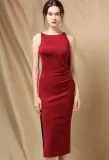 Elegant Red Side Split Sleeveless Round Neck Skinny Formal Midi Dress