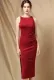 Elegant Red Side Split Sleeveless Round Neck Skinny Formal Midi Dress