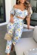 Summer Floral Off Shoulder Crop Top and Matching Pants