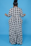 Plus Size Autumn Printed Long Sleeve Wrap Maxi Dress