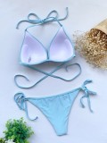 Summer Sexy Light Blue Lace Up Bikini Set