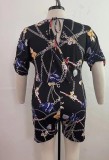 Plus Size Summer Caual Flower and Chain Pirnted Loose Romper