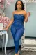Summer Blue Button Strapless Denim Jumpsuit