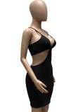 Summer Sexy Black Strap Hollow Out Bodycon Dress