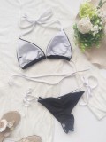 Summer Sexy Black Halter Lace-up Two Piece Swimsuit