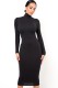 Autumn Elegant Black High Neck Long Sleeve Midi Dress