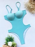 Summer Sexy Blue Hollow Out Strap One Piece Swimsuit