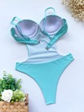 Summer Sexy Blue Hollow Out Strap One Piece Swimsuit