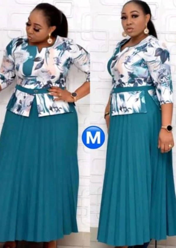 Summer Plus Size Mother of Bride Print Top and  Midi Dress Set
