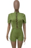 Summer Causal Green Cut out cord line with zipper Rompers