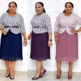 Autumn Plus Size Mother of Bride Print Top and Pink Midi Dress Set