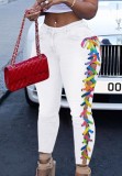Autumn Rainbow color Side Lace Up White Skinny Jeans
