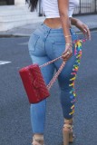 Autumn Rainbow color Side Lace Up Blue Skinny Jeans