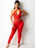 Sexy Red Cutout One Shouler Sleeveless Fitted Jumpsuit