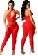 Sexy Red Cutout One Shouler Sleeveless Fitted Jumpsuit