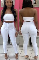 Pantalones largos ajustados de cintura alta blancos puros de otoño