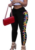 Autumn Rainbow color Side Lace Up Black Skinny Jeans