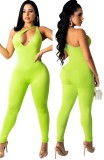 Sexy Green Cutout One Shouler Sleeveless Fitted Jumpsuit