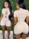 Summer Causal White Cut out cord line with zipper Rompers