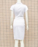 Autumn Party Sexy White Satin Open-Button with Collar Bodycon Dress