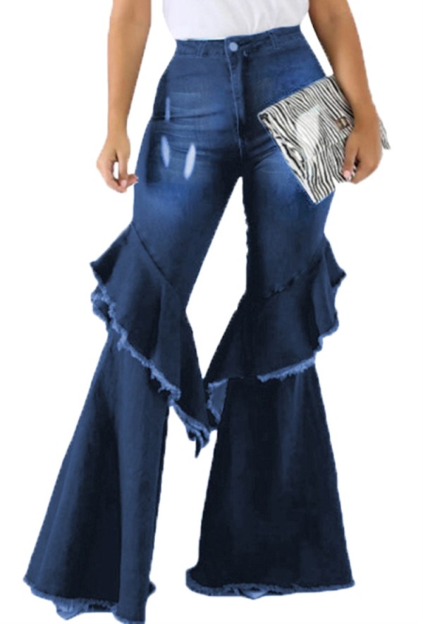 Autumn Causal Blue Ruffles knne bell-bottomed Jeans