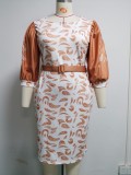 Summer Plus Size Mother of Bride Print With Beige Half sleeve Midi Dress