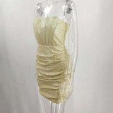 Summer Sexy Bling Bling Champagne Strapless Mini Club Dress