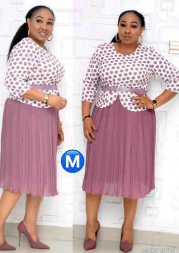Autumn Plus Size Mother of Bride Print Top and Pink Midi Dress Set