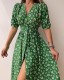 Summer Flower Green V-neck Short Sleeve Maxi Dress