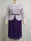 Autumn Plus Size Mother of Bride Print Top and Purple Midi Dress Set