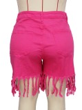 Summer Plus Size Pink Black Tassels Denim Shorts