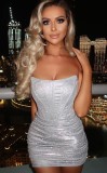 Summer Sexy Bling Bling Silver Strapless Mini Club Dress