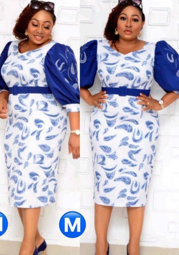 Summer Plus Size Mother of Bride Print With Blue Half sleeve Midi Dress
