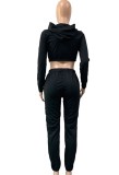 Autumn Casual Black Cute Print zipper hoodies long sleeve Top and Pant set