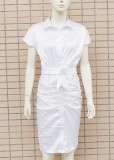 Autumn Party Sexy White Satin Open-Button with Collar Bodycon Dress