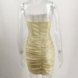 Summer Sexy Bling Bling Champagne Strapless Mini Club Dress