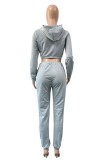 Autumn Casual Grey Cute Print zipper hoodies long sleeve Top and Pant set