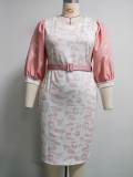 Summer Plus Size Mother of Bride Print With Pink Half sleeve Midi Dress
