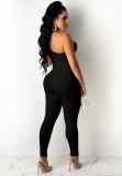 Sexy Black Cutout One Shouler Sleeveless Fitted Jumpsuit