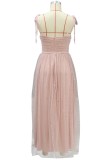 Summer Sweety Pink Sequins Mesh Strap A-line Bridesmaid Dress