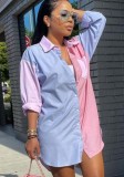Autumn Casaul Pink and Blue Contrast Long Sleeve Shirt