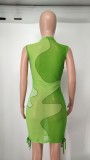 Summer Sexy Green Contrast See Through Sleeveless Mini Dress