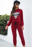 Autumn Casual Printed Red Hoody Tracksuit