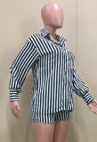Summer Stripe Long Sleeve Shirt and Matching Shorts Set