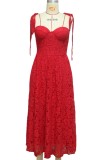 Summer Elegant Flower Red Sweetheart Neck Strap Bridesmaid Dress
