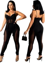 Summer Sexy Black See through Belt Straps Jumpsuit