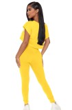 Summer Casual Yellow Stripe Cap Sleeve Crop Top and Matching Pants Set